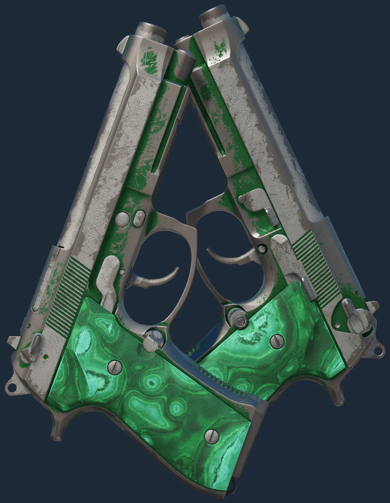 Dual Berettas | Polished Malachite (Battle-Scarred)